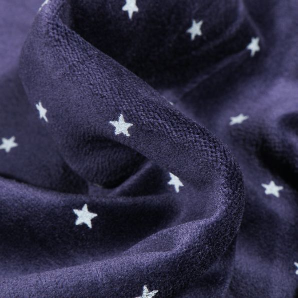 Tissu Jersey Velours tout doux Petites étoiles sur fond Bleu nuit - Par 10 cm