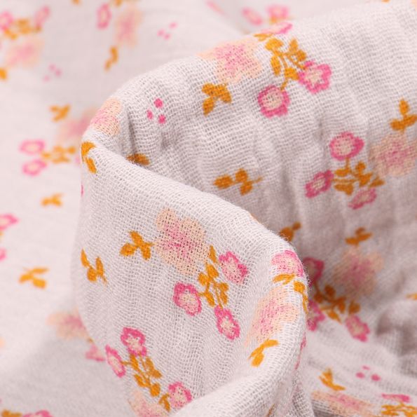 Tissu Double gaze Bio Bouquets de fleurs sur fond Gris clair - Par 10 cm