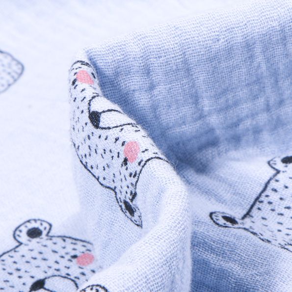 Tissu Double gaze Bio Tête d'ours sur fond Bleu ciel - Par 10 cm