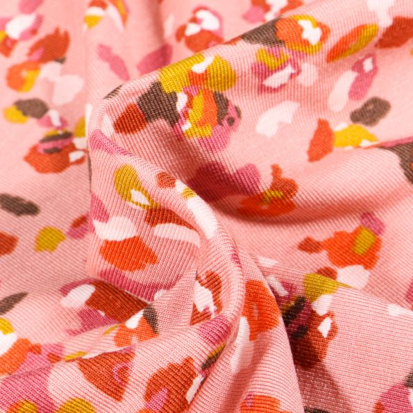 Tissu Jersey Modal Taches colorées abstraites sur fond Rose - Par 10 cm