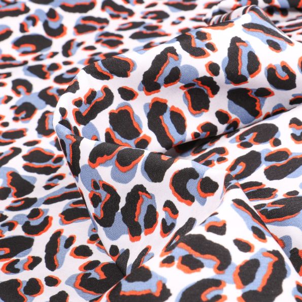 Tissu Satin Roseline bleu sur fond Blanc - Par 10 cm