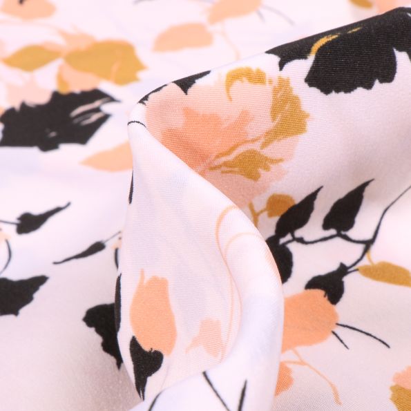 Tissu Crêpes imprimé Boutons de rose sur fond Blanc - Par 10 cm