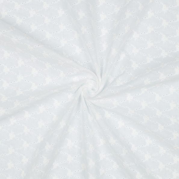 Tissu Coton brodé festonné Adèle Blanc pur - Par 10 cm