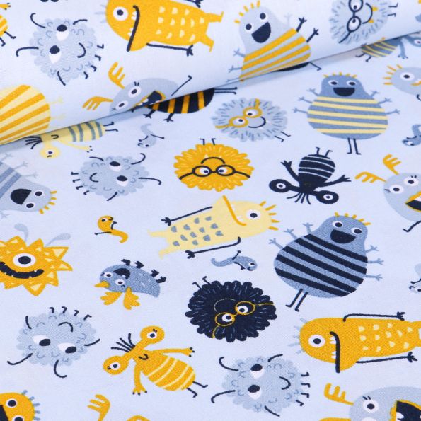 Tissu Coton imprimé LittleBird Montres rigolo sur fond Bleu ciel - Par 10 cm