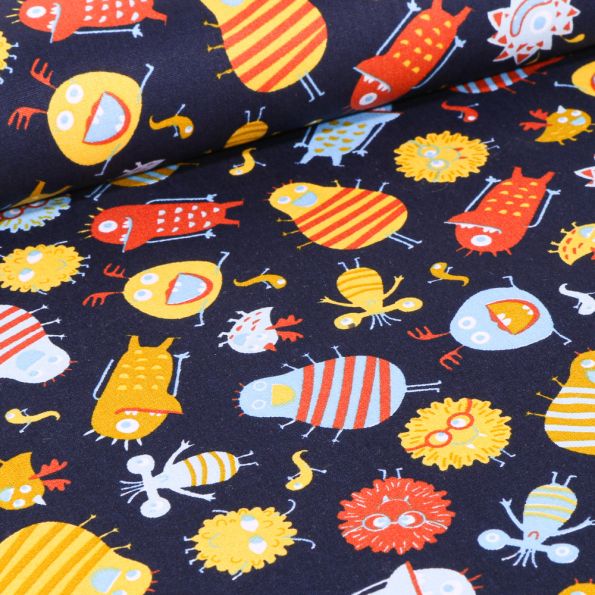 Tissu Coton imprimé LittleBird Montres rigolo sur fond Bleu marine - Par 10 cm