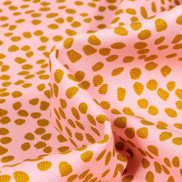 Tissu Toile Coton Canvas Pois destructurés ocre sur fond Rose pâle - Par 10 cm