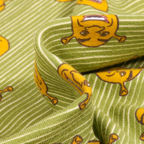 Tissu Jersey Coton Shrek sur fond Vert - Par 10 cm