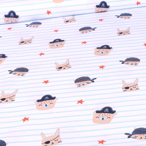 Tissu Coton imprimé Little pirate rayures sur fond Blanc - Par 10 cm