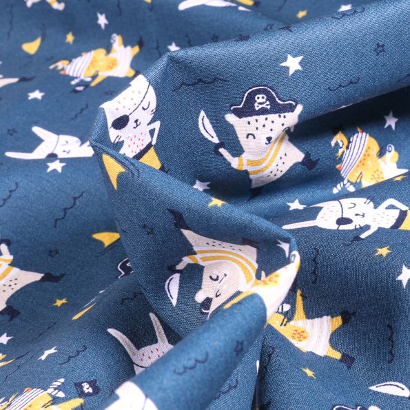 Tissu Coton imprimé Little pirate sur fond Bleu nuit - Par 10 cm