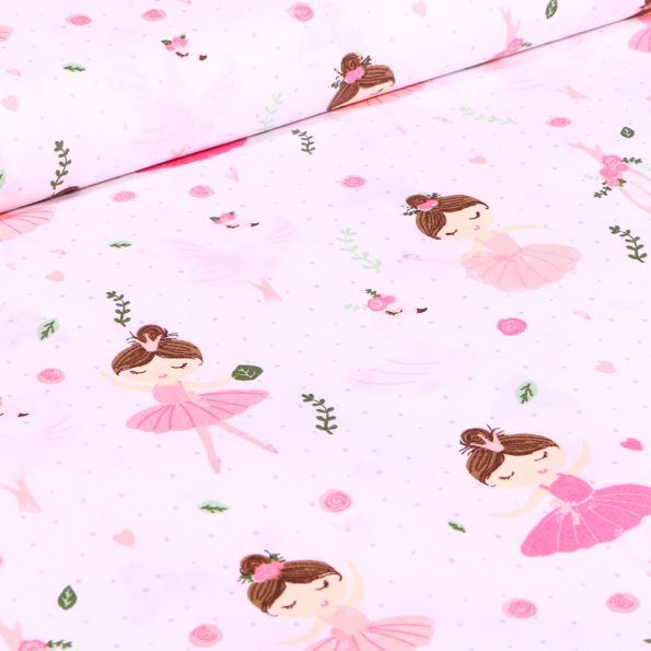 Tissu Coton imprimé Danseuse et cygnes sur fond Blanc - Par 10 cm