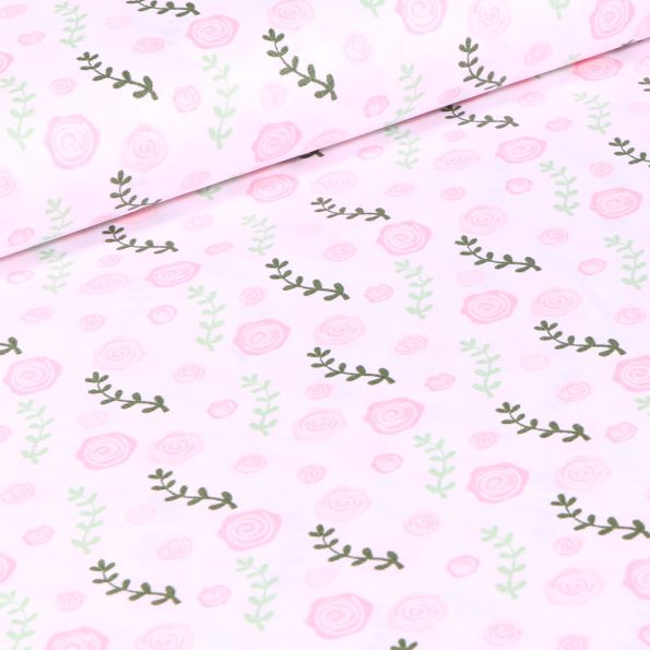 Tissu Coton imprimé Roses sur fond Blanc - Par 10 cm