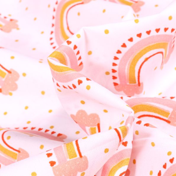 Tissu Coton imprimé Arc en ciel pastel sur fond Blanc - Par 10 cm