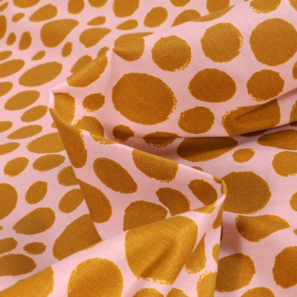 Tissu Coton enduit Big dots sur fond Rose nude - Par 10 cm