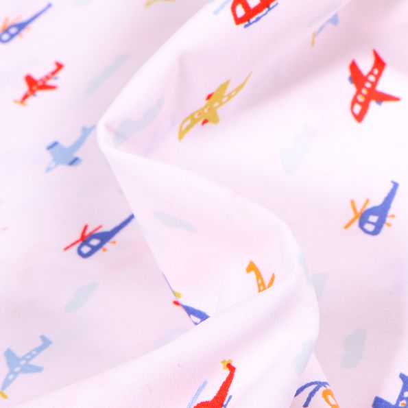 Tissu Coton imprimé Transports aériens sur fond Blanc - Par 10 cm