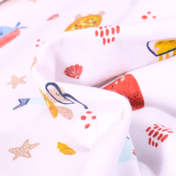 Tissu Jersey Coton Bio Octopus sur fond Blanc - Par 10 cm