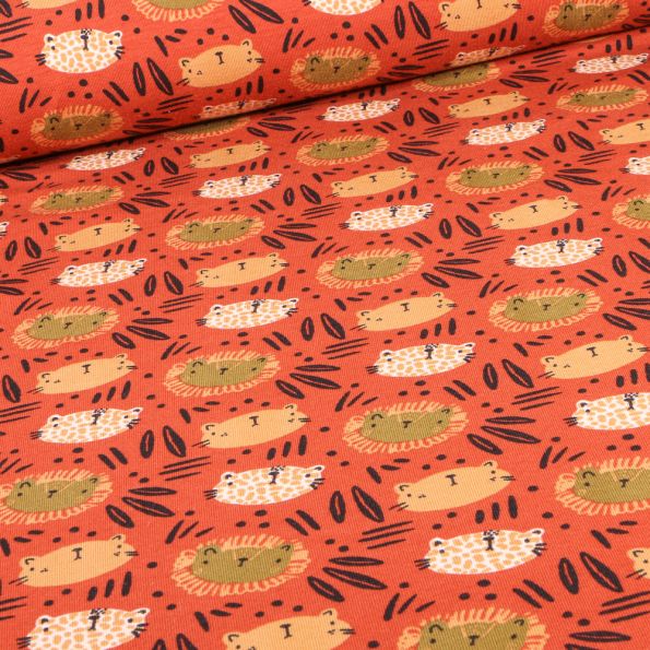 Tissu Jersey Coton Bio Kingy sur fond Orange - Par 10 cm