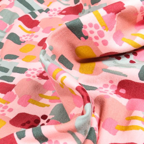 Tissu Sweat envers minky Bio Nallie sur fond Rose pâle - Par 10 cm