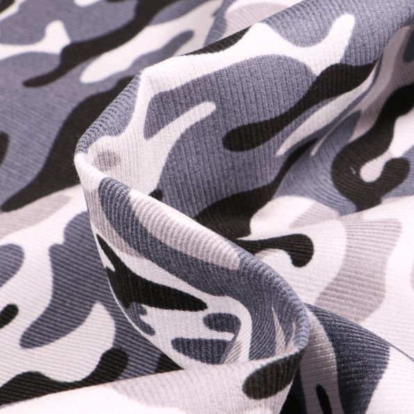 Tissu Velours milleraies Camouflages sur fond Gris - Par 10 cm