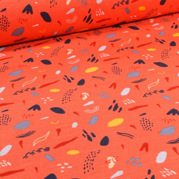 Tissu Sweat envers minky Pipa sur fond Orange - Par 10 cm