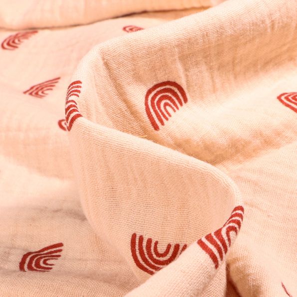 Tissu Double gaze Bio Rainbow sur fond Beige - Par 10 cm