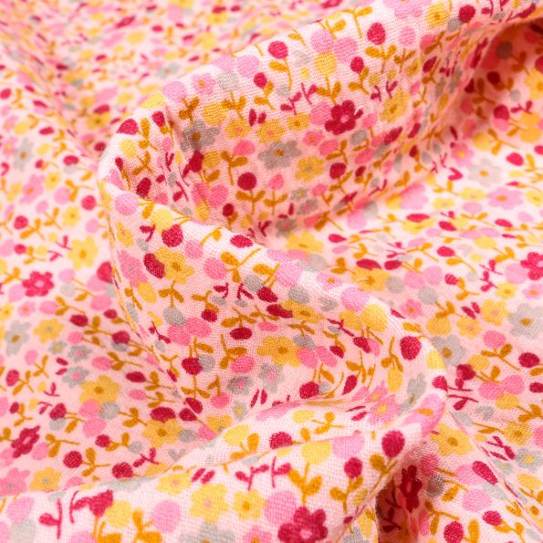 Tissu Double gaze Bio Louison sur fond Rose - Par 10 cm
