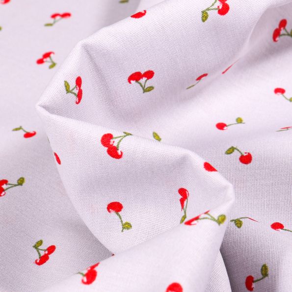 Tissu Coton imprimé Cherry Cherry sur fond Gris - Par 10 cm