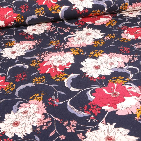 Tissu Jersey Viscose Gisele sur fond Bleu marine - Par 10 cm