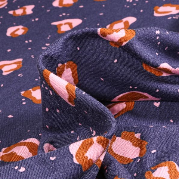 Tissu Jersey Coton Modal Zellie sur fond Bleu nuit - Par 10 cm