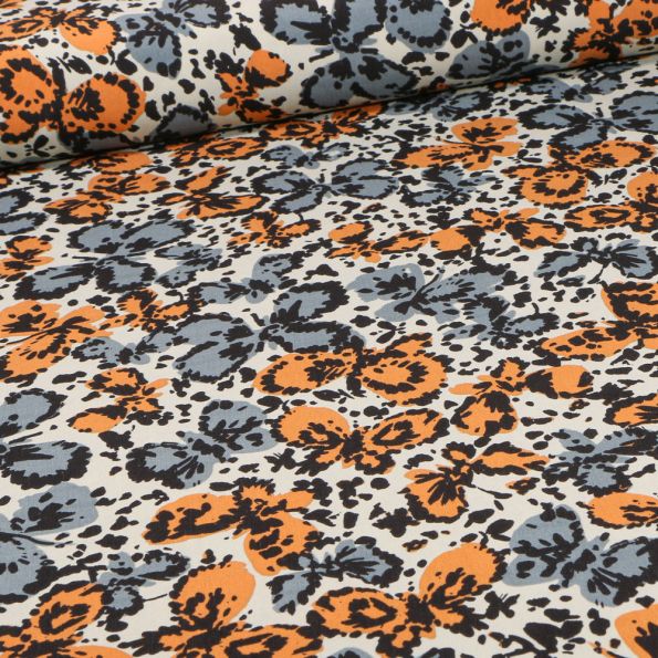 Tissu Satin imprimé Butterfly sur fond Bleu ciel - Par 10 cm