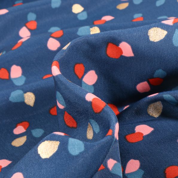 Tissu Satin imprimé Iza sur fond Bleu - Par 10 cm