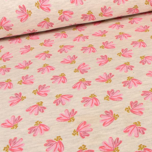 Tissu Sweat envers molletonné Liivi sur fond Beige chiné - Par 10 cm