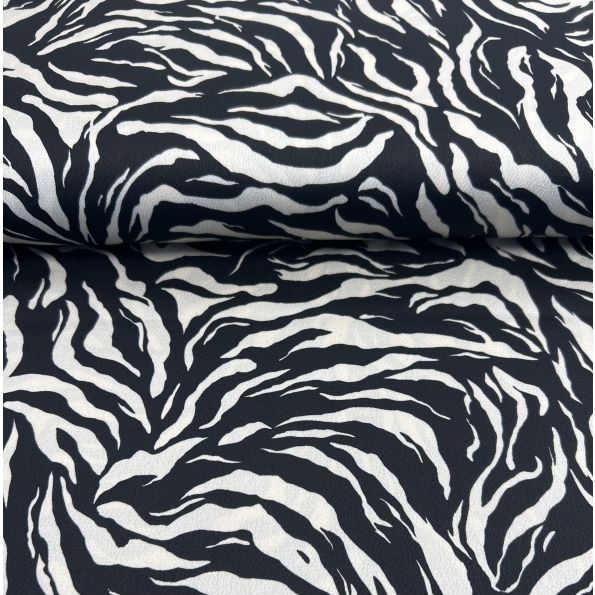 Coupon Tissu Crêpe Zébra sur fond Noir - Coupon de 40 cm
