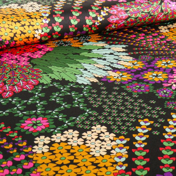 Tissu Satin Even sur fond Noir - Par 10 cm