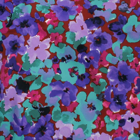 Tissu Crêpe Georgette Nadia violet sur fond Bordeaux - Par 10 cm