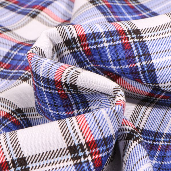 Tissu Viscose Carreaux écossais sur fond Bleu - Par 10 cm