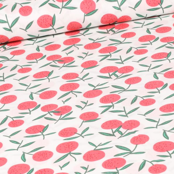 Tissu Coton imprimé Orange sanguine sur fond Blanc - Par 10 cm