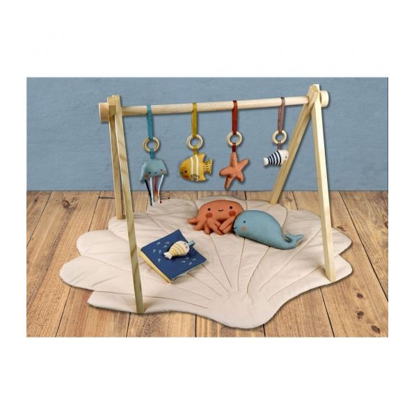 Tissu Panneau Coton 98 cm Aqua Beige