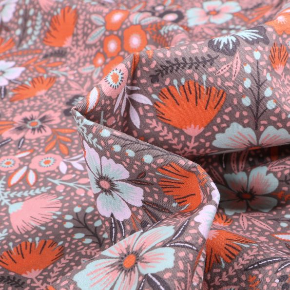 Tissu Coton imprimé Rizy sur fond Gris - Par 10 cm