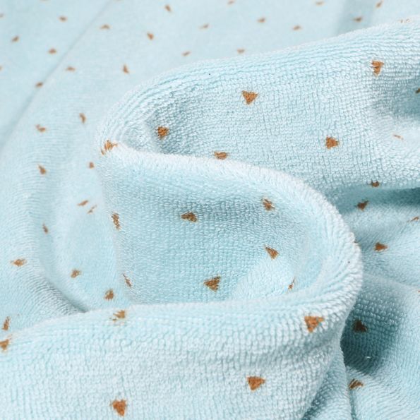 Tissu Jersey Velours Eponge Mini triangle sur fond Bleu ciel - Par 10 cm