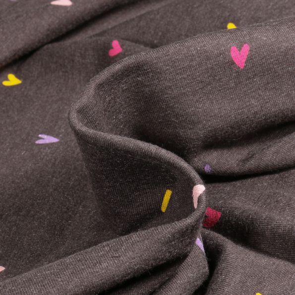 Tissu Jersey Coton Mini coeur sur fond Noir - Par 10 cm