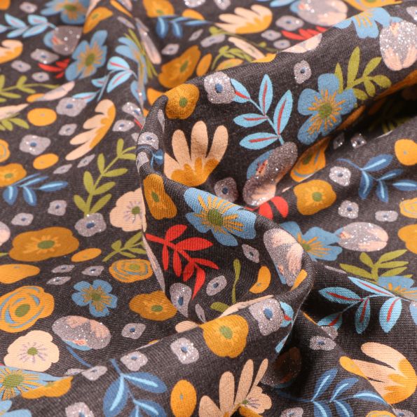 Tissu Jersey de coton Edelweiss sur fond Gris foncé chiné - Par 10 cm