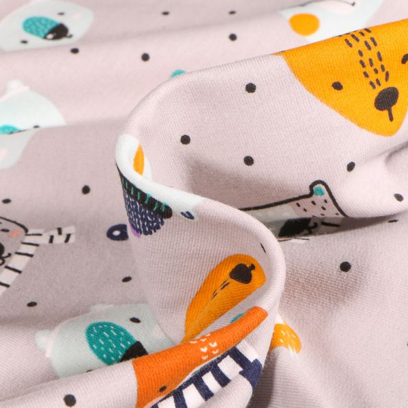 Tissu Jersey Coton Teddy sur fond Grège - Par 10 cm