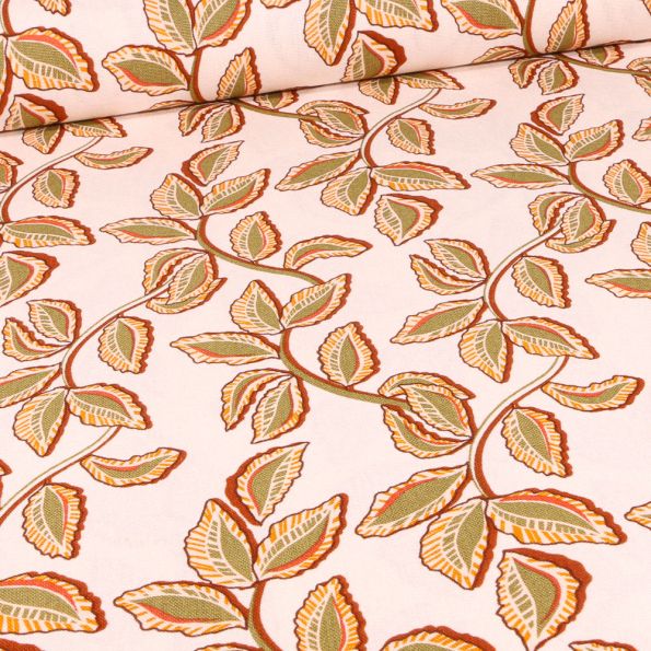 Tissu Lin Viscose Marcia sur fond Ecru - Par 10 cm