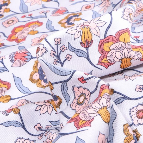 Tissu Viscose Twill extensible Hanae sur fond Bleu - Par 10 cm