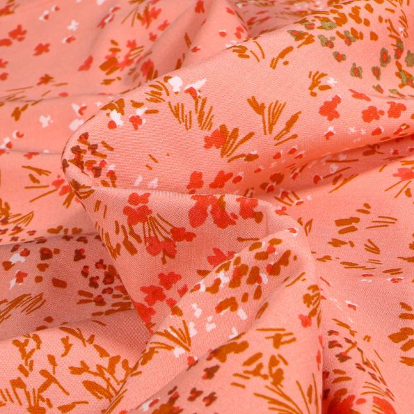 Tissu Viscose Dahlia sur fond Rose - Par 10 cm