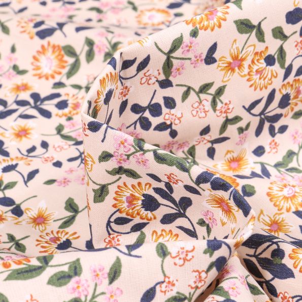 Tissu Coton enduit Angélique sur fond Ecru - Par 10 cm