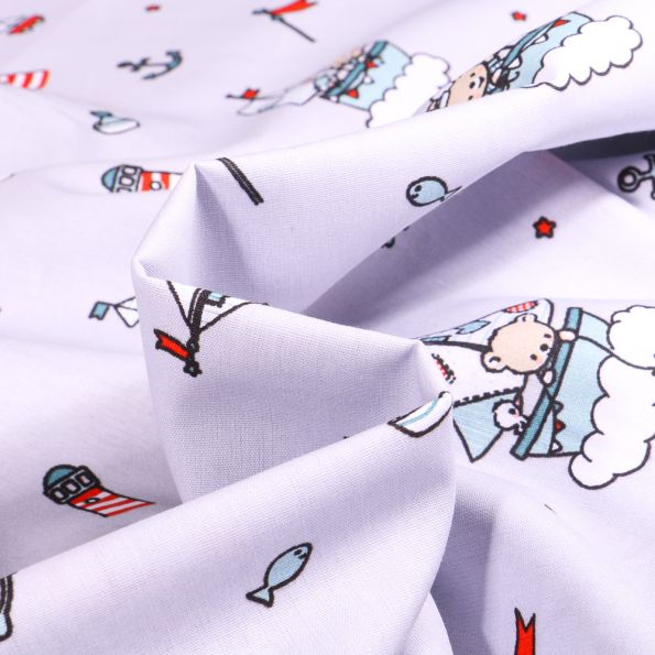 Tissu Coton imprimé Petits ourson marin sur fond Gris - Par 10 cm