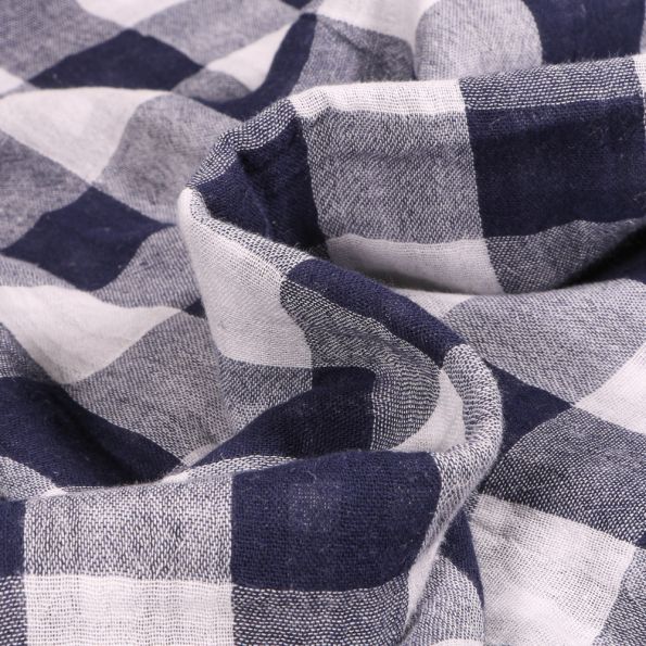 Tissu Double gaze reversible Vichy sur fond Bleu marine - Par 10 cm