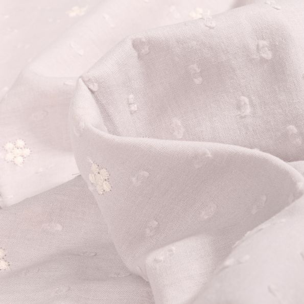 Tissu Plumetis Coton Petites fleurs brodées sur fond Gris clair - Par 10 cm