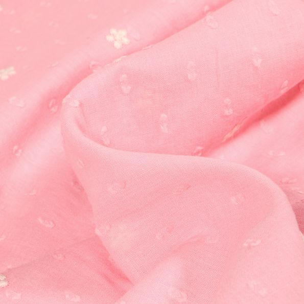 Tissu Plumetis Coton Petites fleurs brodées sur fond Rose pâle - Par 10 cm